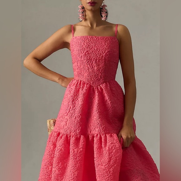 Anthropologie Dresses & Skirts - Anthropologie Hutch Coral Pink Textured tiered Strap Dress 8